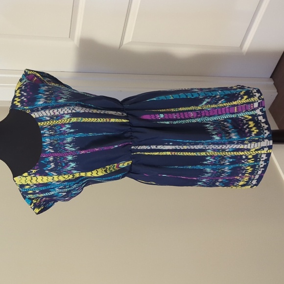 BeBop Dresses & Skirts - BEBOP | Vibrant blue and purple short sleeve dress, Stretchy Waist, Medium